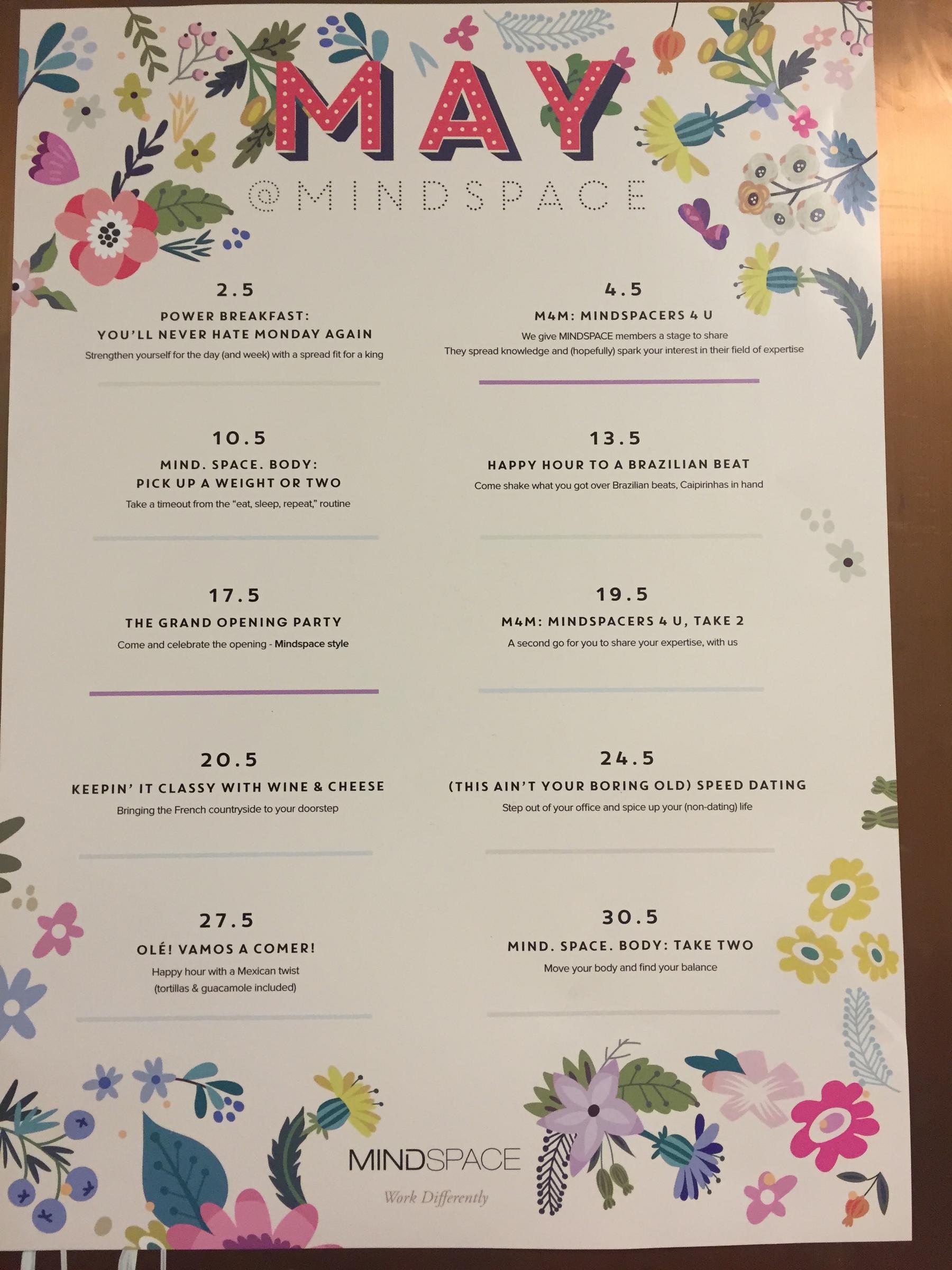 Mindspace May events poster