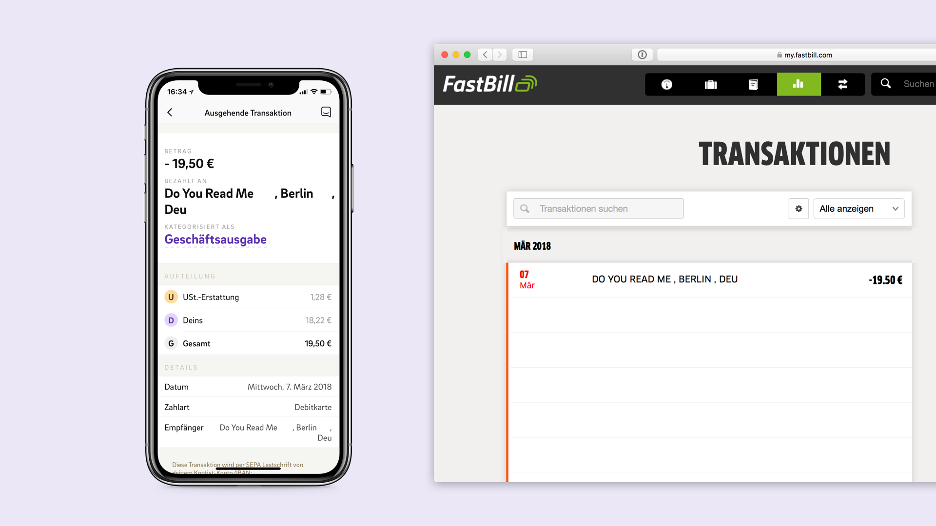 Transaktion in Kontist und Fastbill