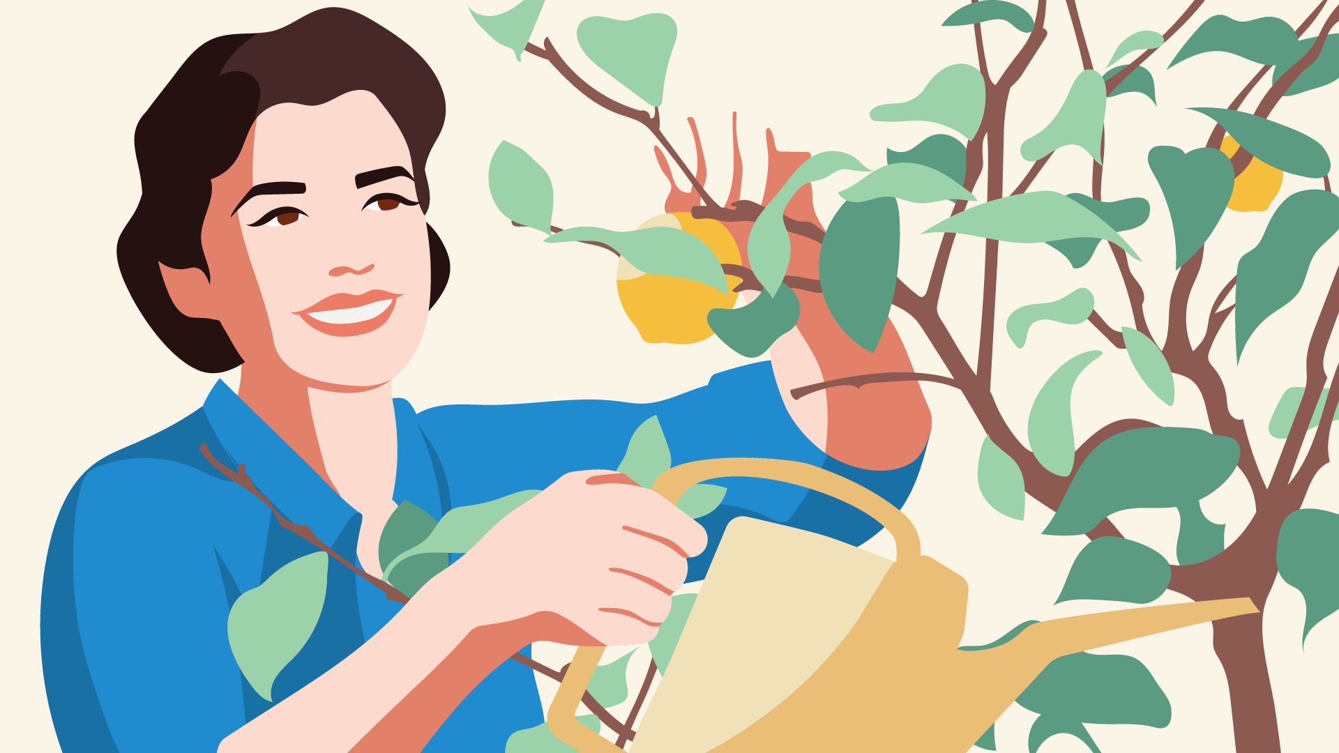 Woman watering a tree