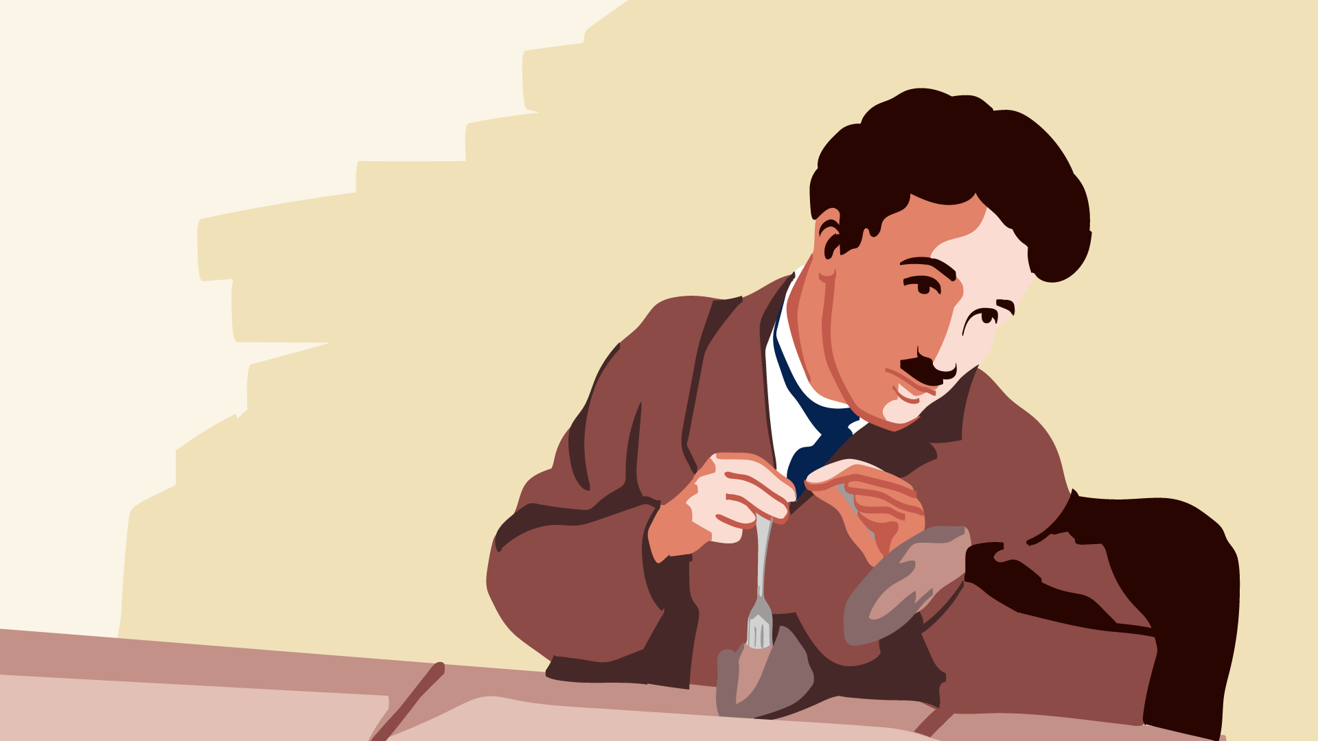 Charley Chaplin Illustration mit brauner Jacke - Sozialversicherungsausweis früher und heute.